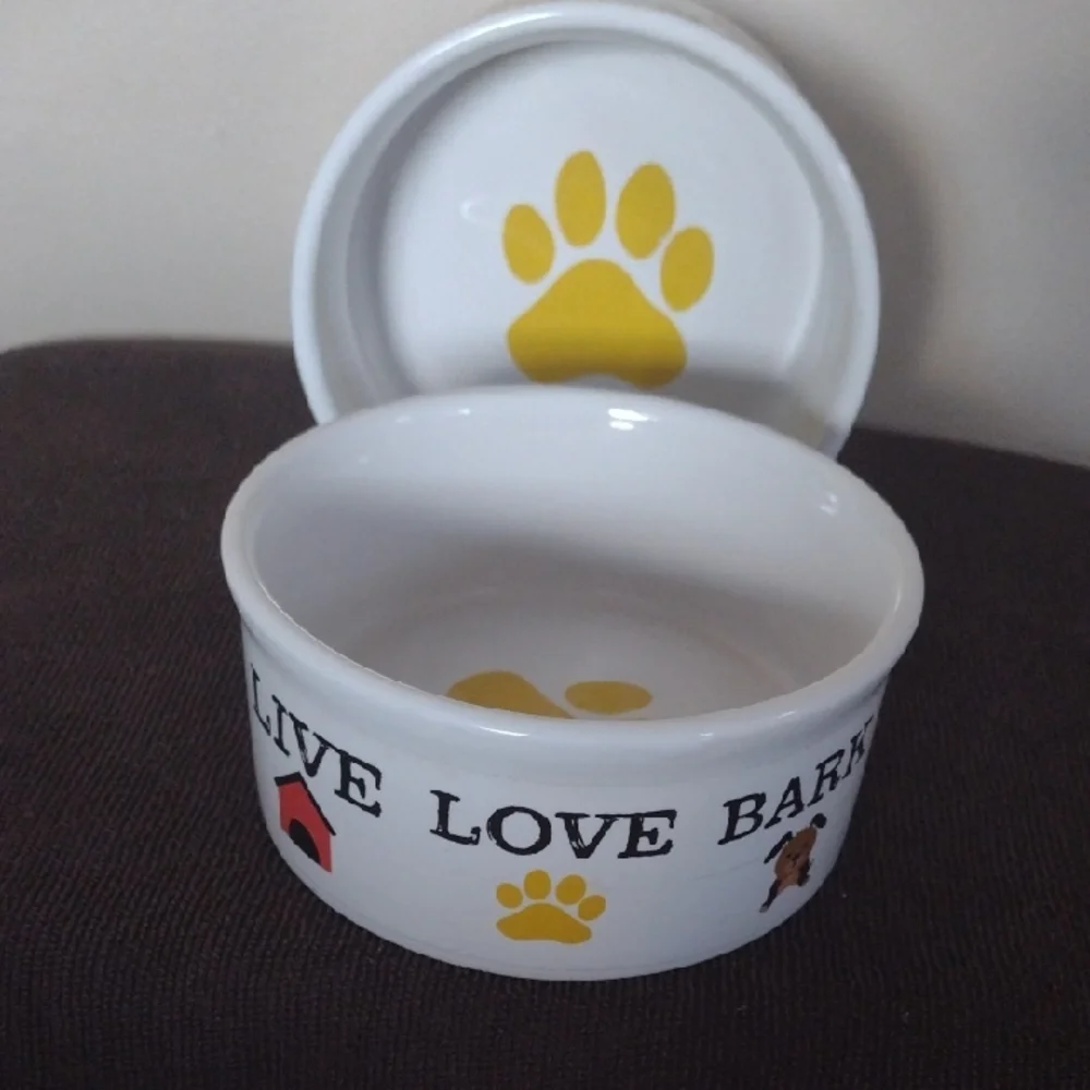 Puppy Bowls Live Love Bark Hand Painted with Paw Print Gibson 10 Oz